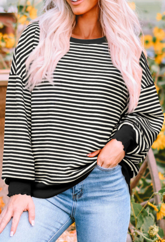 Black stripe loose sweatshirt