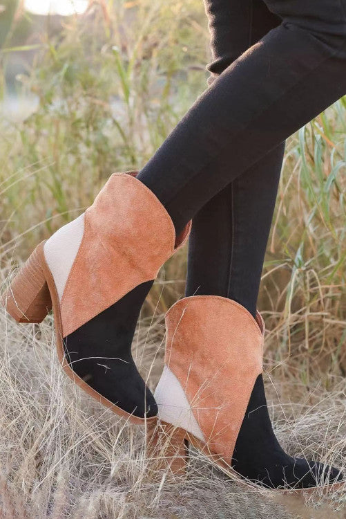 Black Colorblock Ankle Booties WS RTS