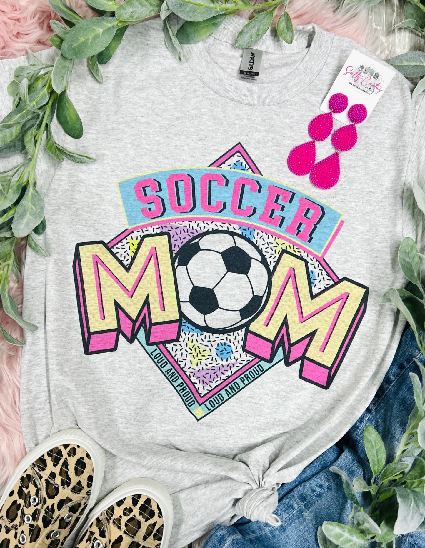 Soccer Mom Neon Colors Grey Tee
