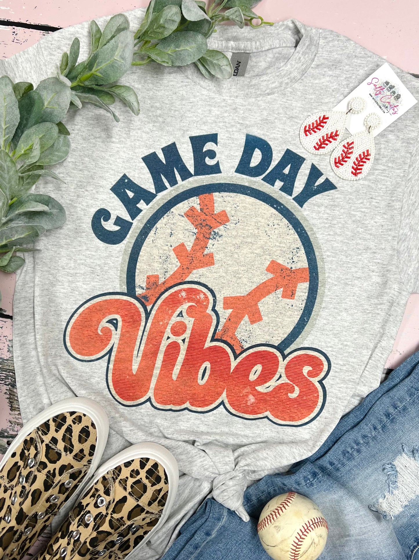 Game Day Vibes Baseball/Softball Retro Grey Tee