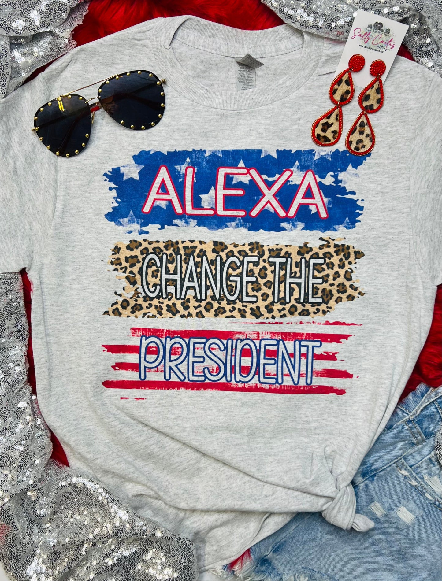 Alexa Change The President Leopard Grey Tee