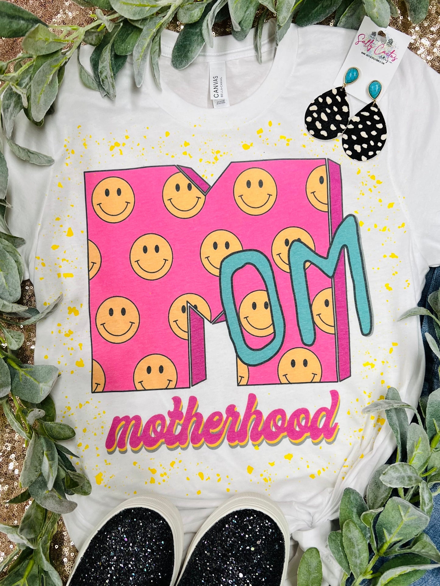 MTV Mom Motherhood Yellow Splatter White Tee