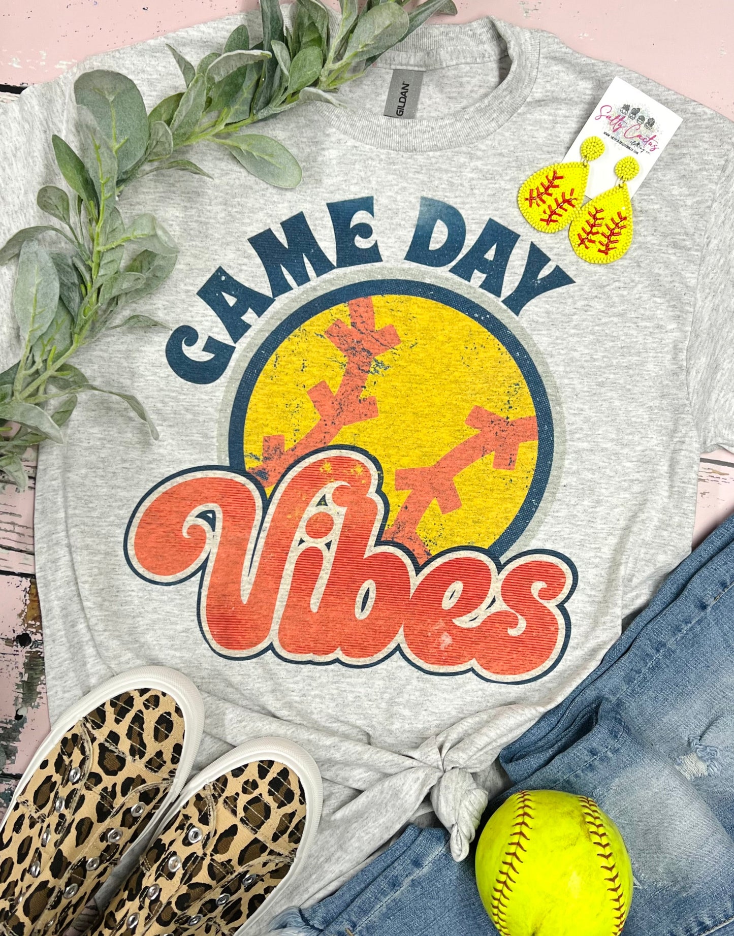 Game Day Vibes Baseball/Softball Retro Grey Tee