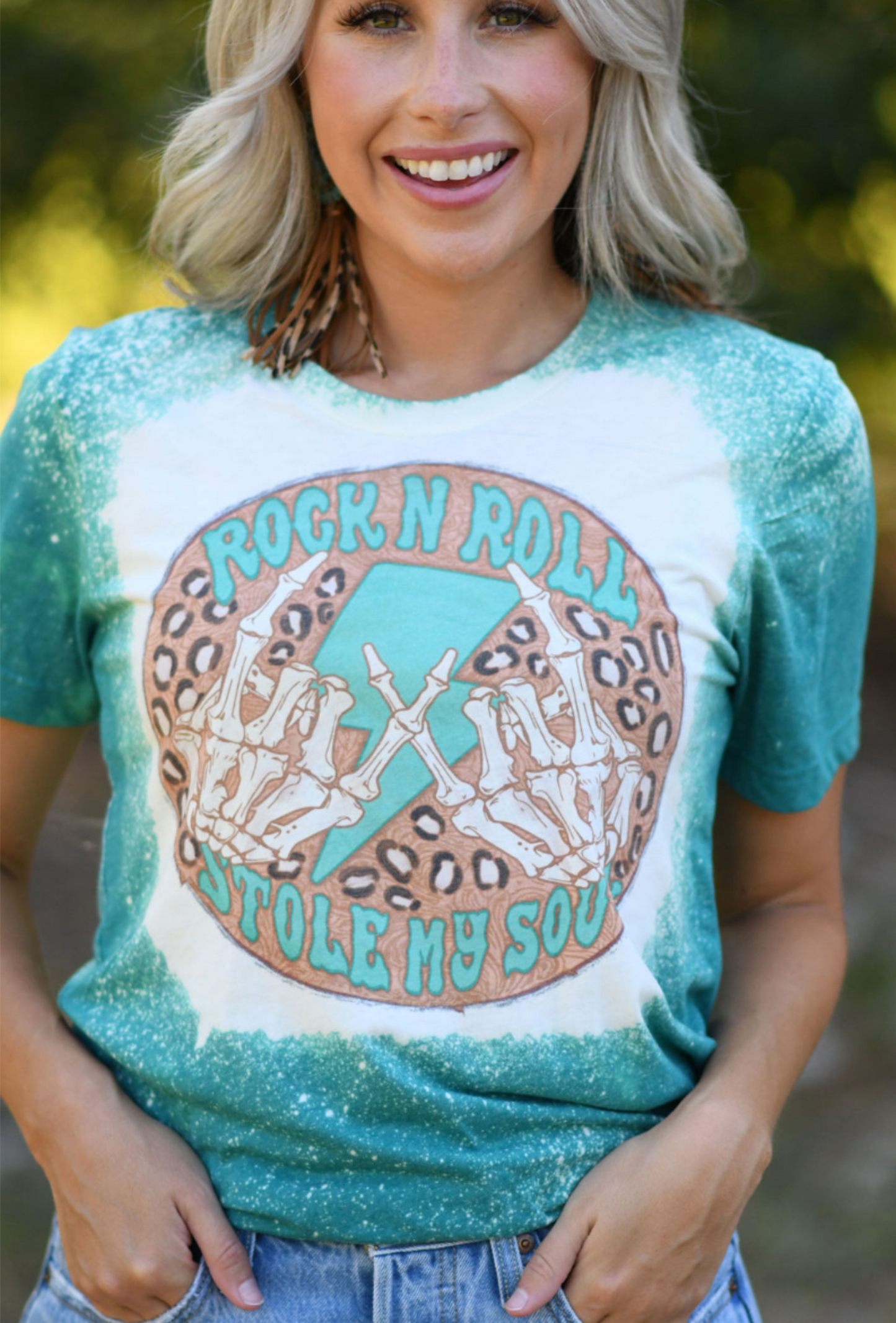Rock n Roll Stole My Heart Teal Bleached