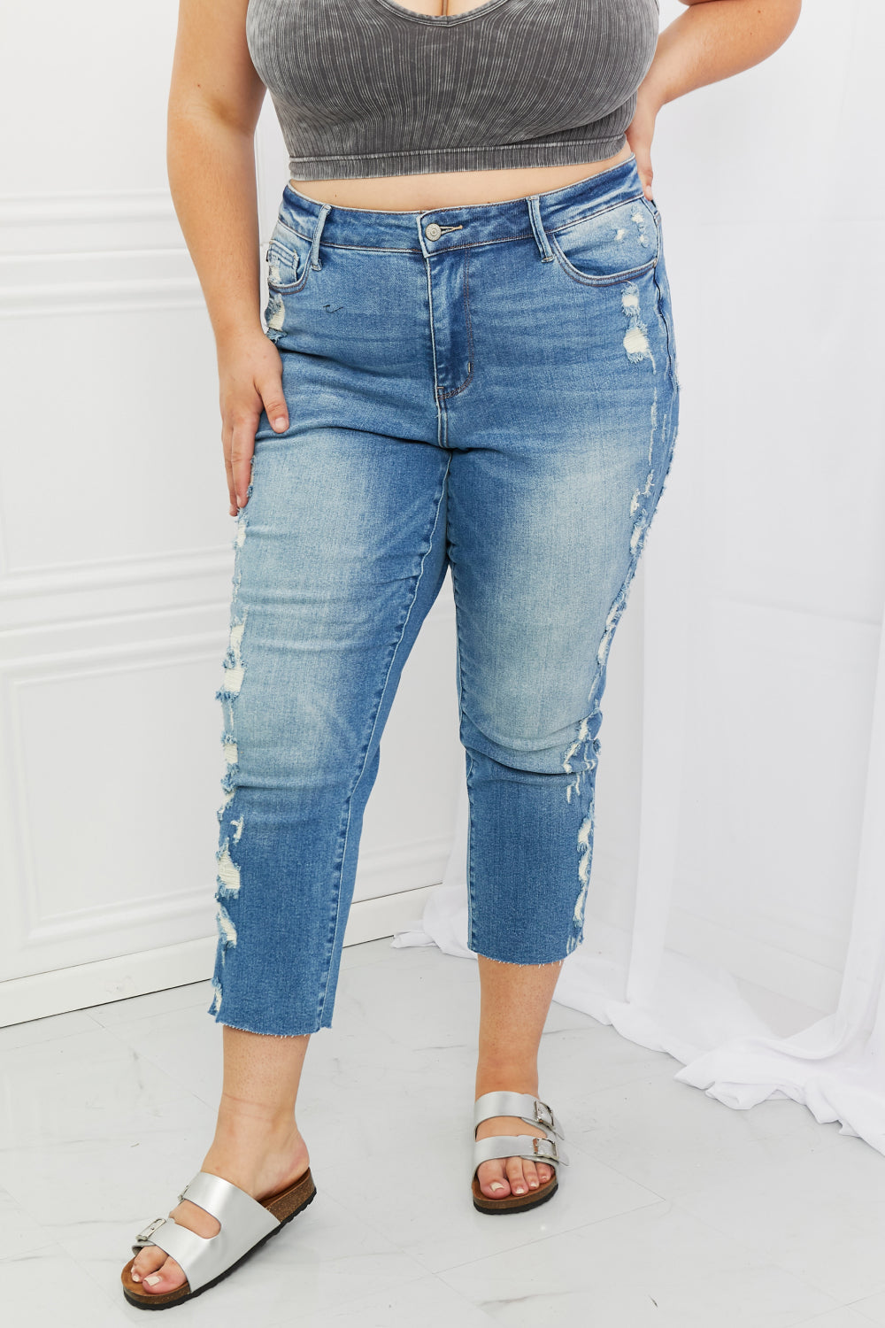 Judy Blue Laila Full Size Straight Leg Distressed Jeans