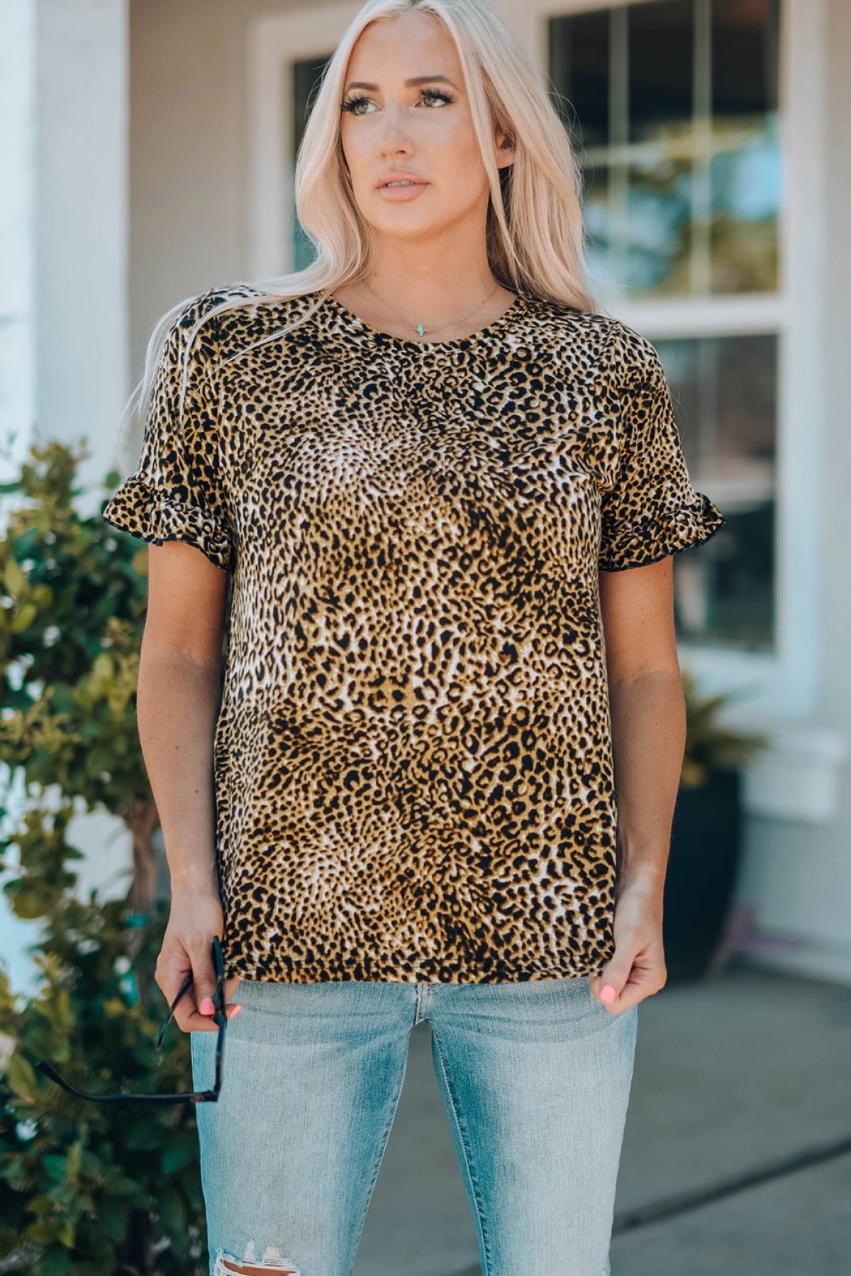 Ruffled Sleeves Leopard Girls' Tee